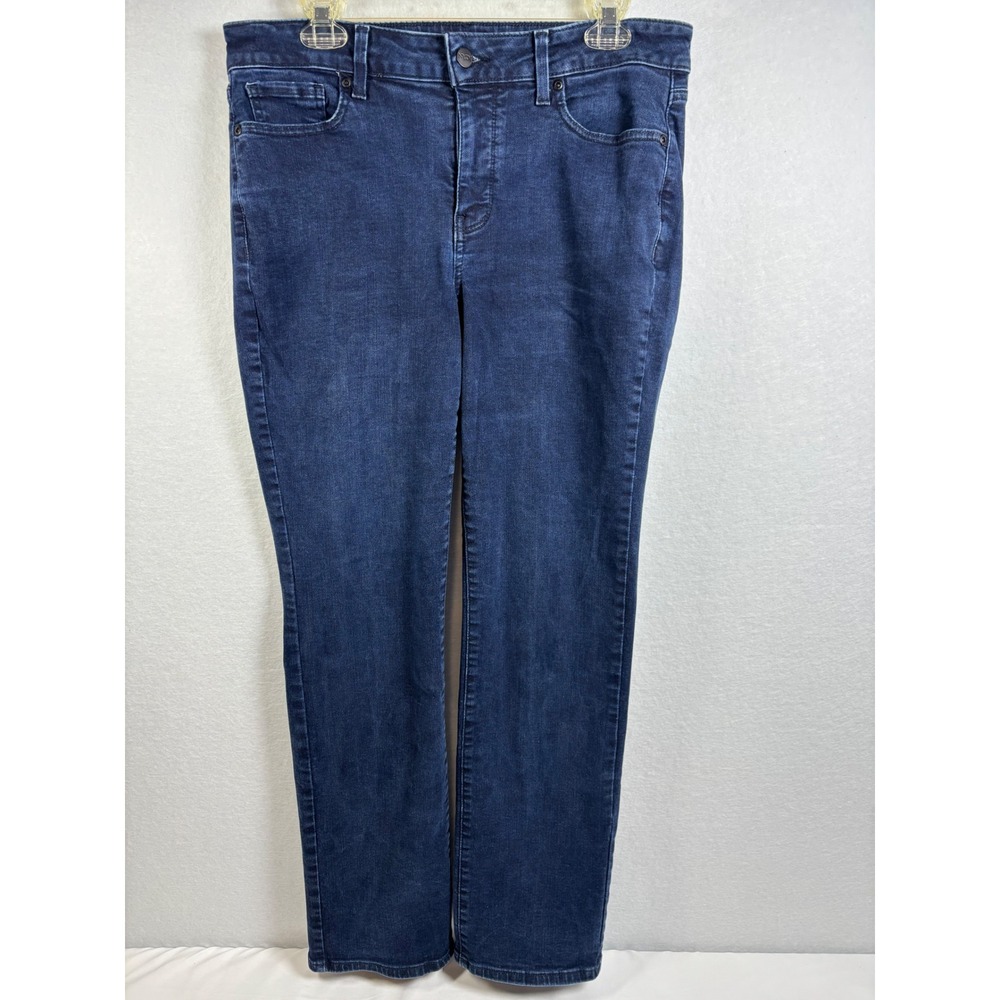 NYDJ Marilyn Straight Jeans Womens 12 Dark Blue Denim Cotton Stretch Classic